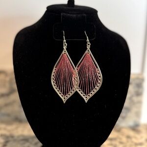 Elegant Silver and Red Teardrop String Earrings
